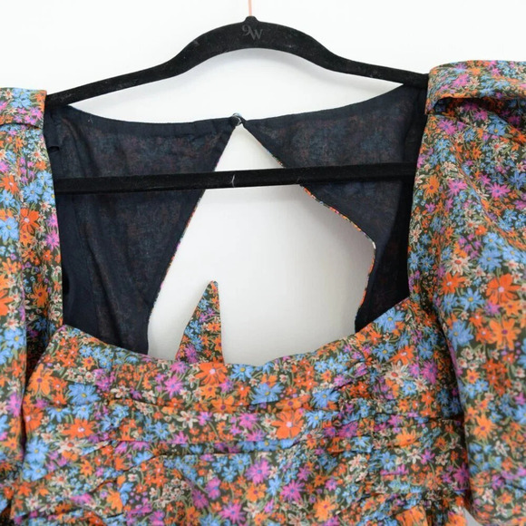 For Love & Lemons Brittany Mini Floral Revolve Dress 100% Cotton Puff Shoulder M - Picture 7 of 15